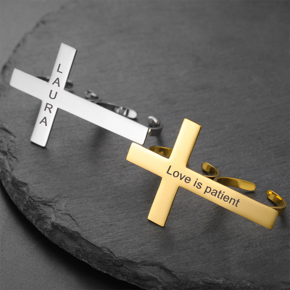 Vintage Fashion Names - Lemegeton Two Finger Cross Ring Engraved