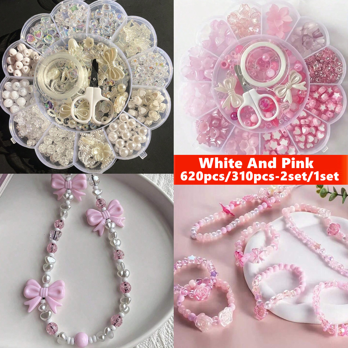 Vintage Fashion Necklace - 2Set/1Set 13 Grids Acrylic Flower Boxed