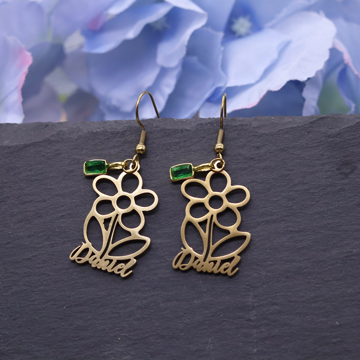 Vintage Fashion Names - Chandler Vintage Flower Earrings with Green