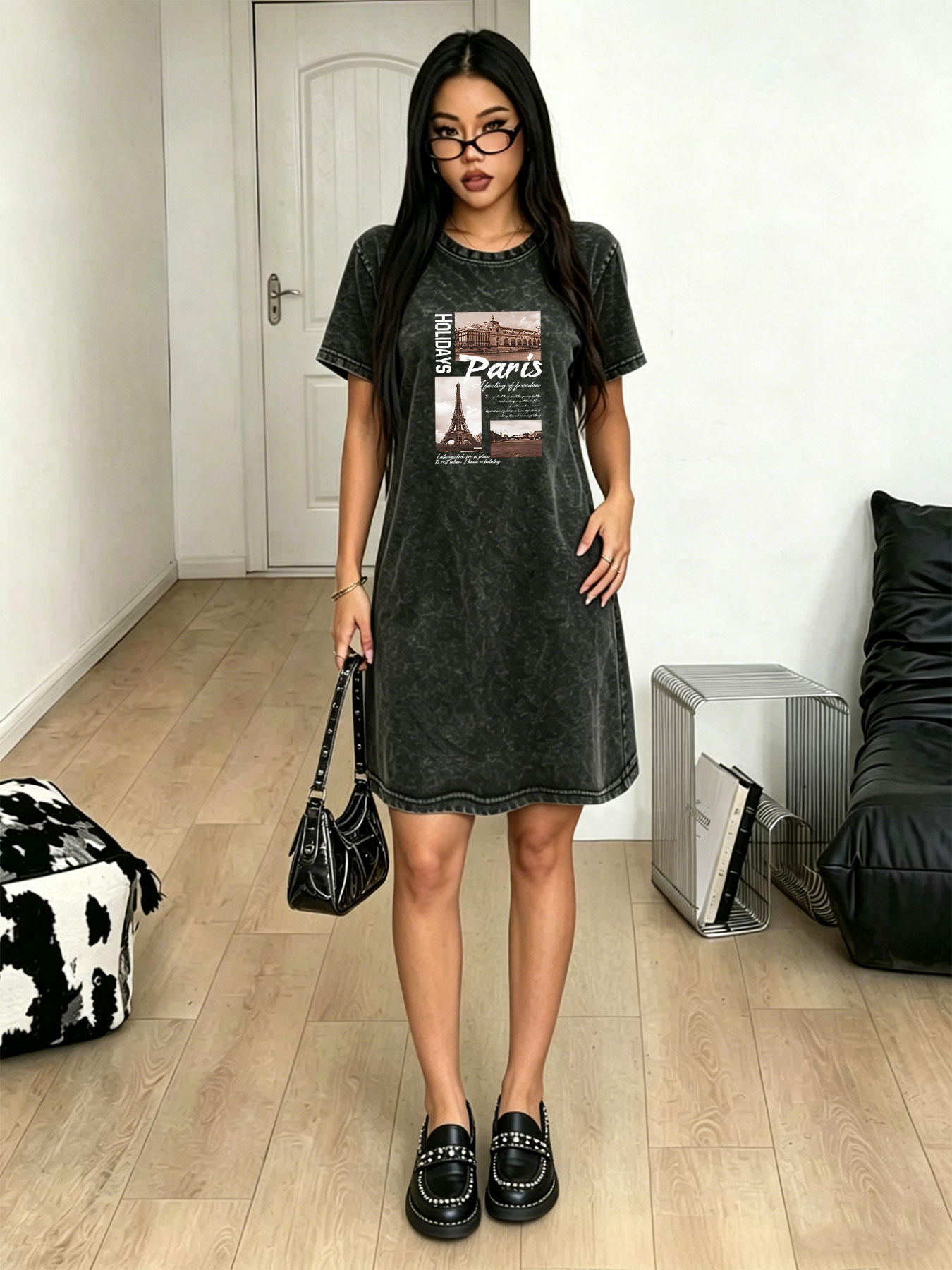 Vintage Fashion Paris - Women's washed vintage T-shirt dress, fashion